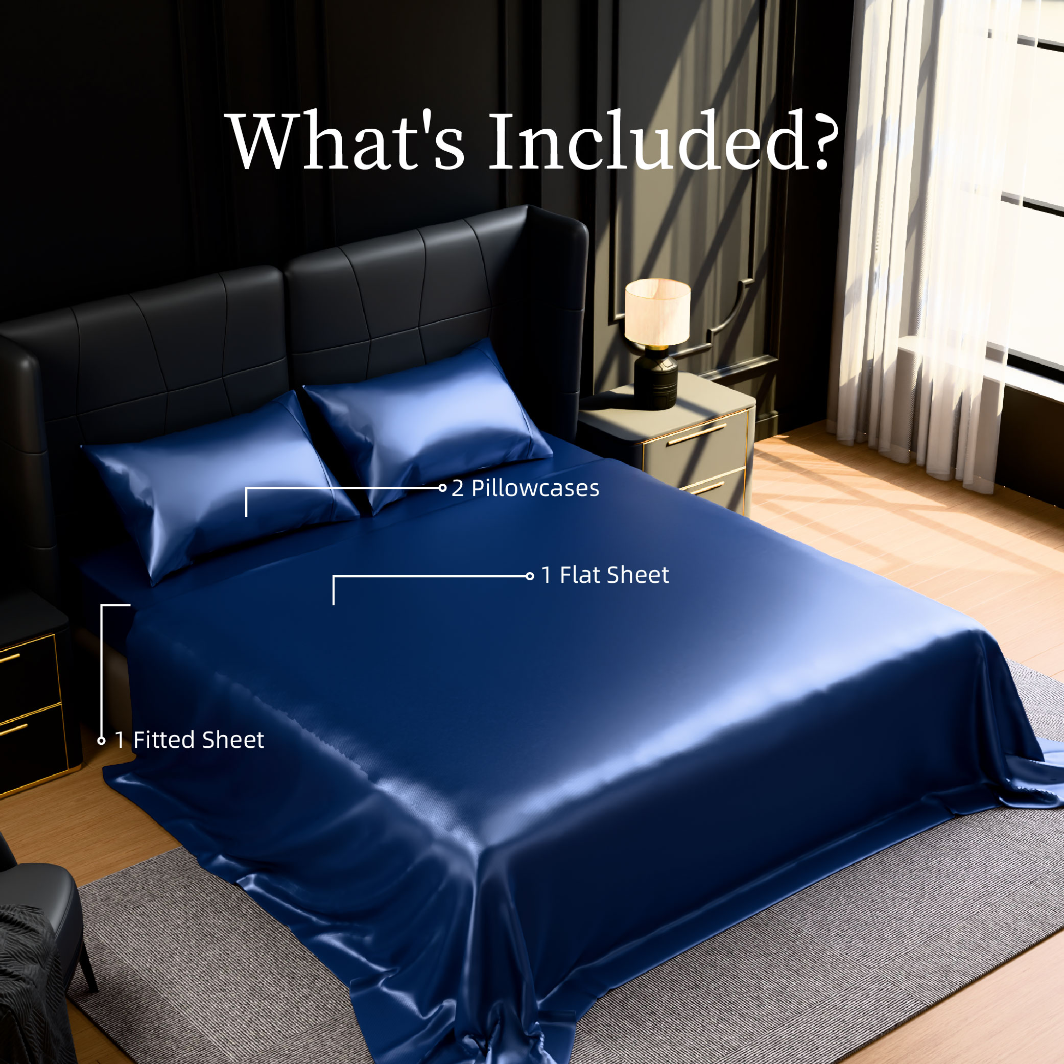 Satin Bed Sheets, Queen Size Sheets Set, 4 Pcs Silky Bedding Set With 15 Inches Deep Pocket For Mattress (Queen, Navy Blue)_voghion.com